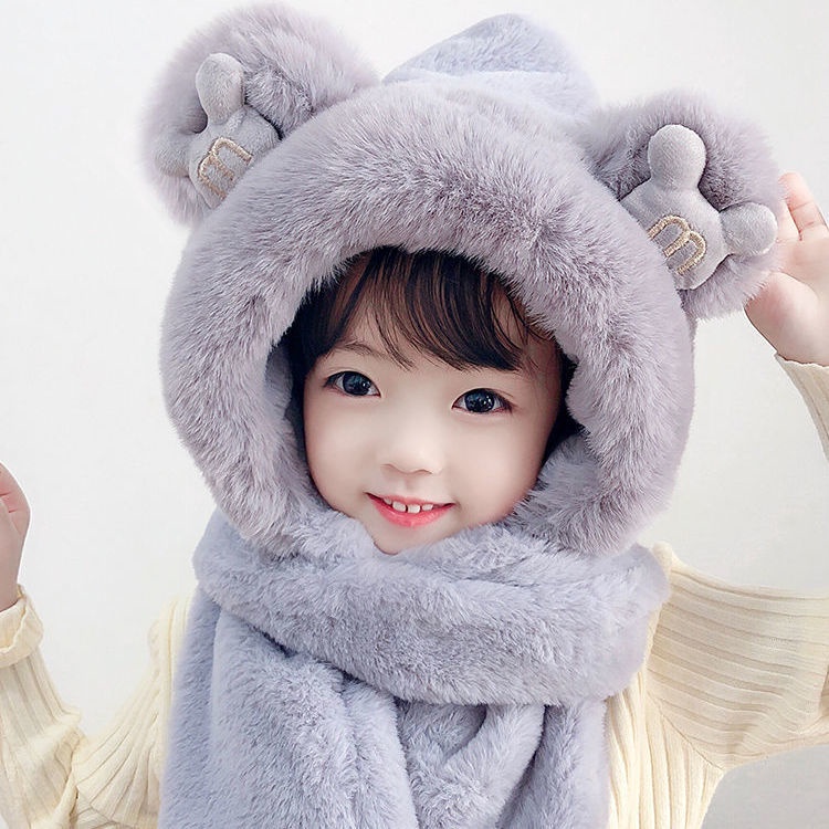 PVN61881 Mũ trùm đầu, mũ len kèm khăn choàng cổ và găng tay hình tai gấu đáng yêu cho bé