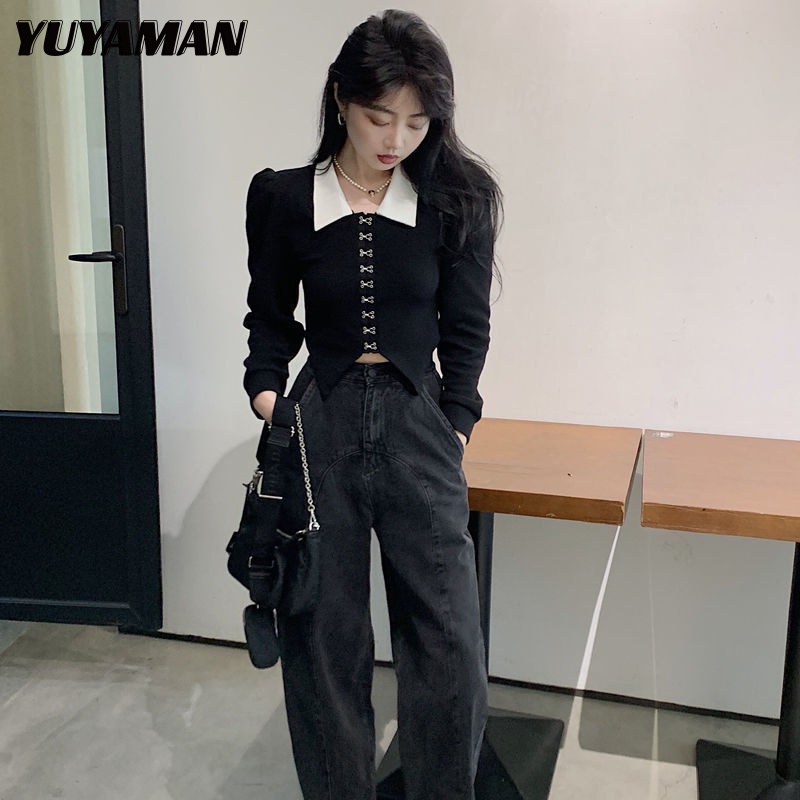 YUYAMAN Áo Len áo khoác cardigan Vintage INS Stylish Xu hướng WCS23B0WTR 48Z231128