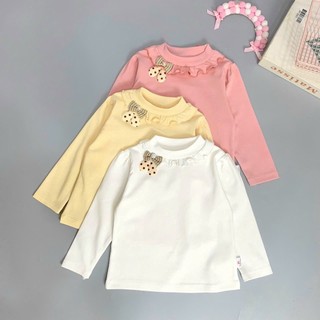 Áo giữ nhiệt cách điệu cổ bèo đính nơ Ngân Nguyễn cho bé gái