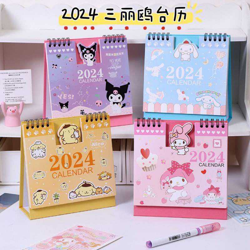 EELHOE 2024 Sanrio Lịch Hoạt Hình Hello Kitty Cinnamoroll My Melody Di Động Đứng Lật Lịch Để Bàn Trang Trí Để Bàn miiki_vn