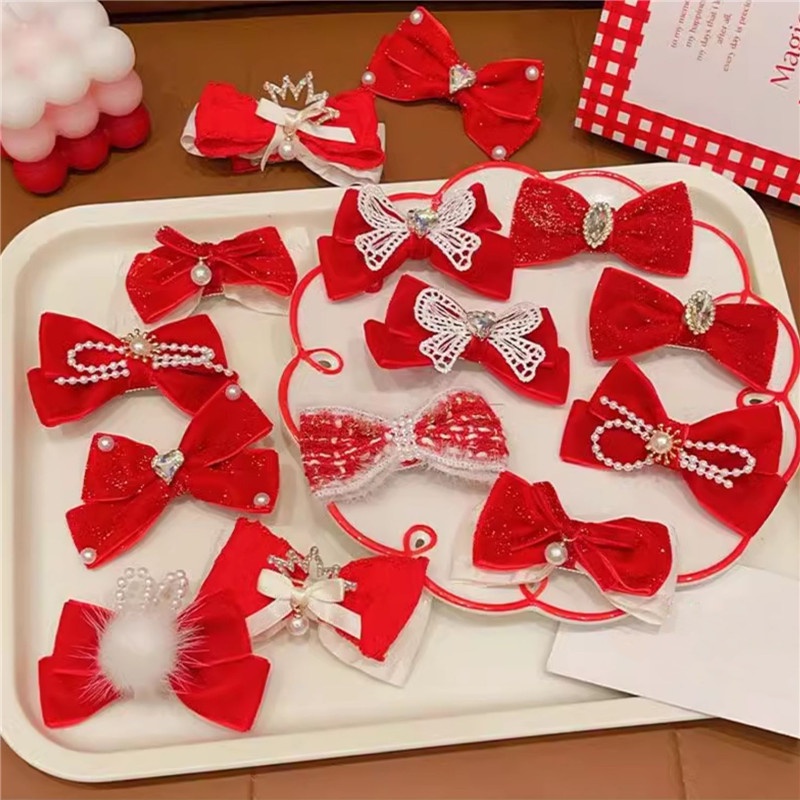 Kẹp Tóc Nơ Phong Cách Giáng Sinh Năm Mới Không Làm Tổn Thương Tóc Dành Cho Bé Gái trang trí tết