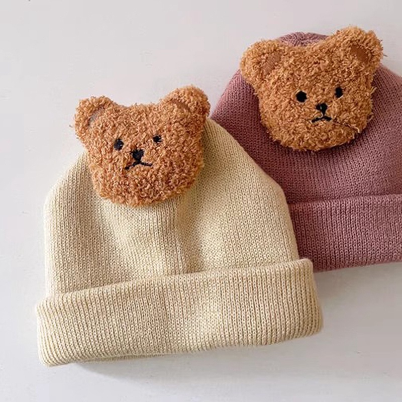 Mũ Dệt Kim Mềm Mại In Họa Tiết Gấu Hoạt Hình Đáng Yêu Giữ Ấm Mùa Đông Cho Bé Trai Và Gái