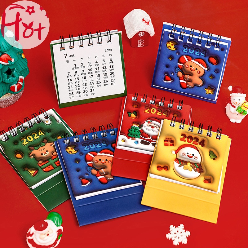 Lịch Để Bàn mini Họa Tiết Hoạt Hình 3d Dễ Thương jr 2024 christmas mini jr 2024