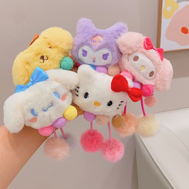 SANRIO Mới Dây Cột Tóc Cao Su Đính Bóng Lông Hoạt Hình kuromi Đáng Yêu Cho Bé Gái