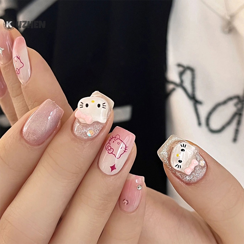 Set 10 Miếng Dán Trang Trí Móng Tay Hình Mèo hello kitty Xinh Xắn