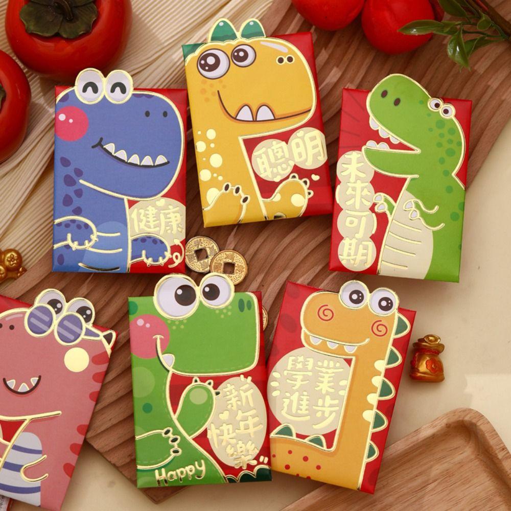 Set 6 Bao Lì Xì Đỏ mini In Họa Tiết Hoạt Hình 3d Thủ Công