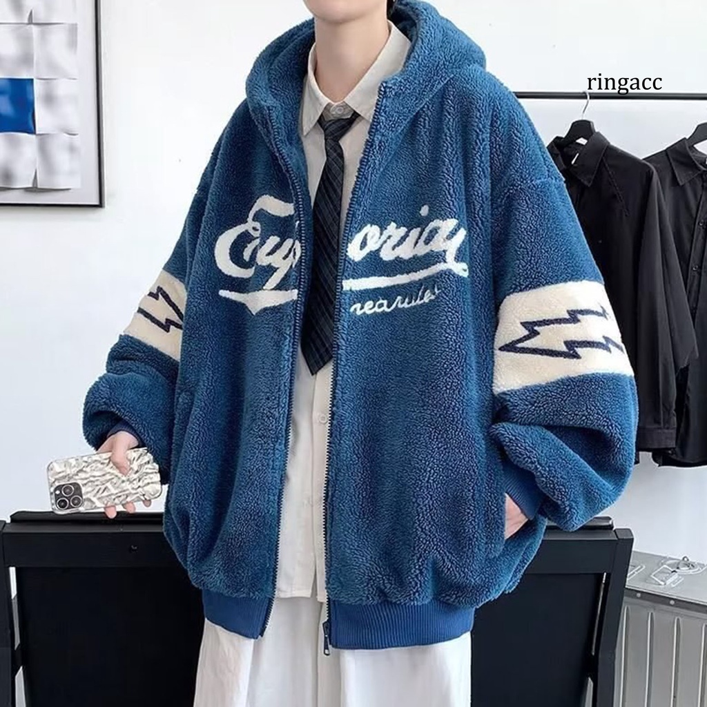 Áo Khoác cardigan Tay Dài Có Nón Trùm Khóa Kéo Trang Trí Chữ Trang Trí Dày Dặn Ấm Áp Mùa Thu Đông Cho Nam