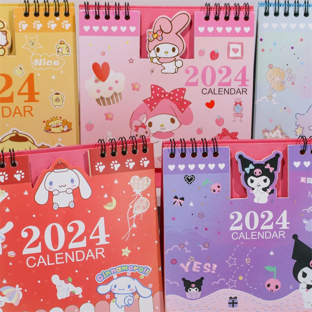 SANRIO Bút Chì Màu Dễ Thương Shin-chan Kuromi Cinnamoroll Họa Tiết Hoạt Hình Lịch Để Bàn 2024 Hàng Ngày Lịch Hàng Tháng Đồ Trang Trí Để Bàn Món Quà Dễ Thương -top3C01