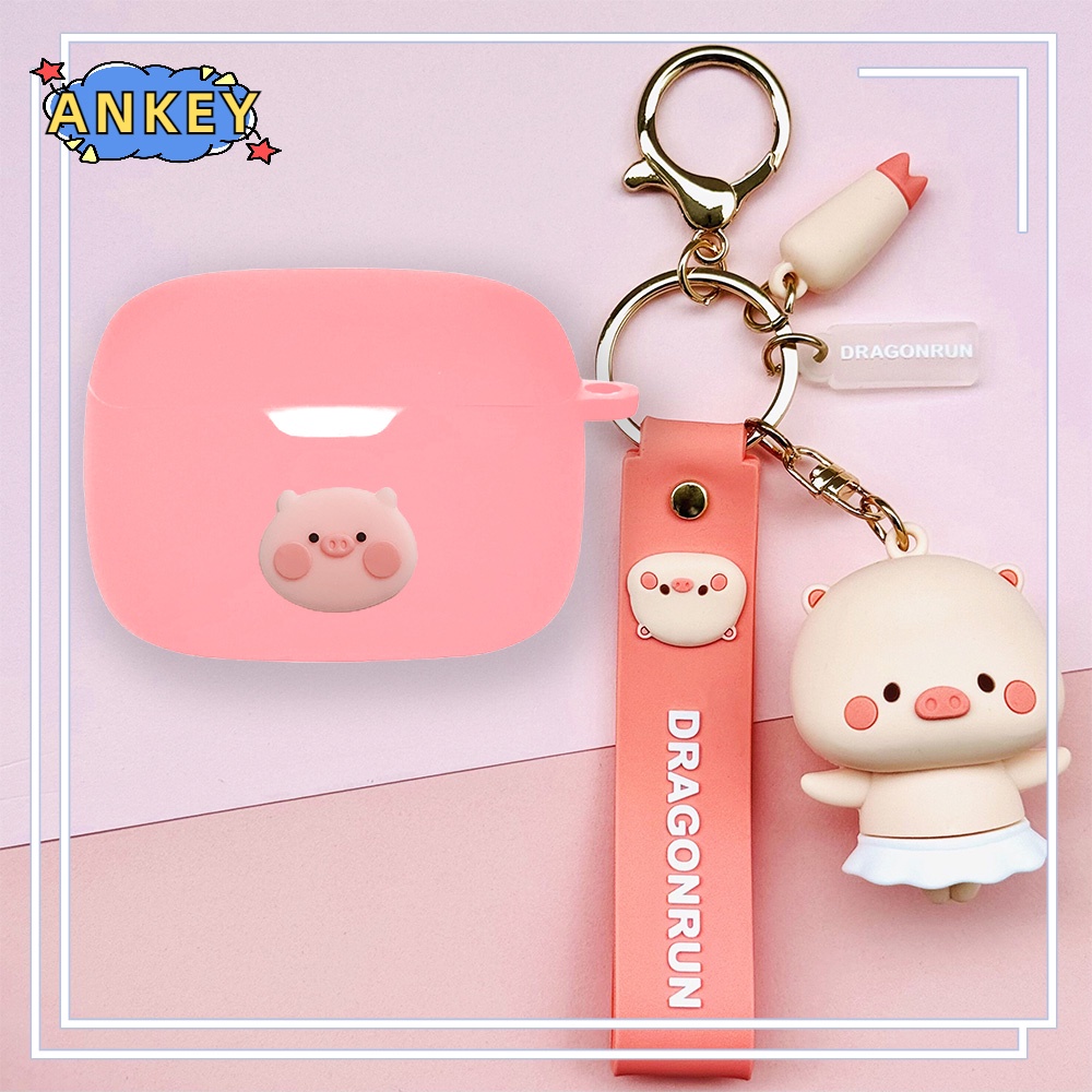 For JBL Wave Beam W200 Vibe 200 Earphone Silicone Case Cute Pig Earbuds Soft Protective Headphone Cover Headset Skin with Pendant