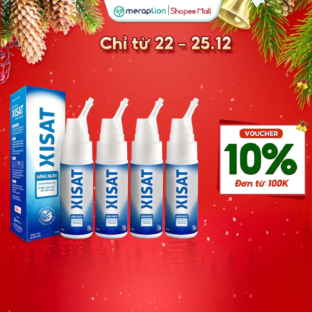 Combo 4 Xịt mũi nước biển sâu XISAT hằng ngày 75ml phòng ngừa sổ mũi, ngạt mũi và viêm xoang