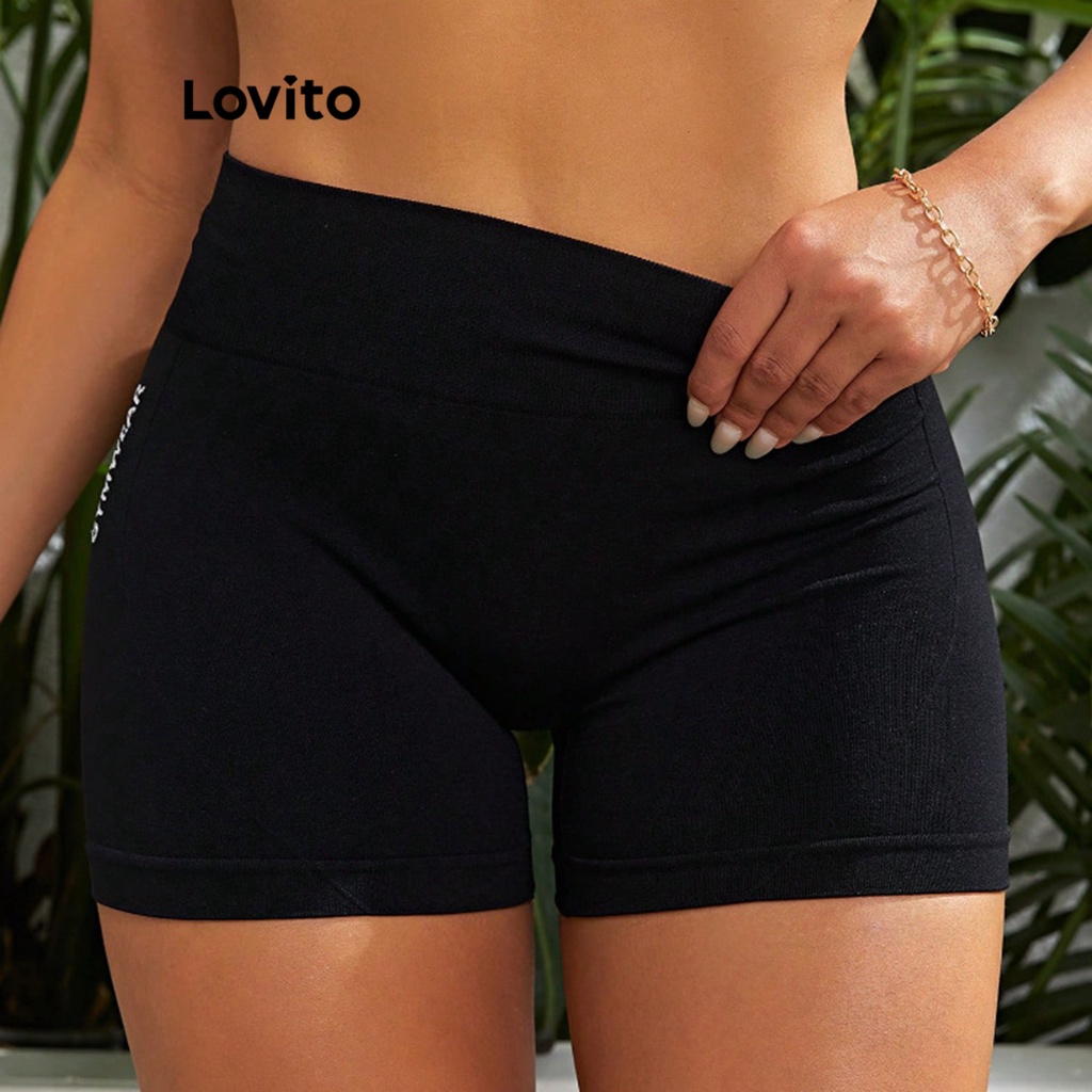 Quần legging thể thao Lovito họa tiết chữ cái thường ngày cho nữ LNA19204 (màu đen)