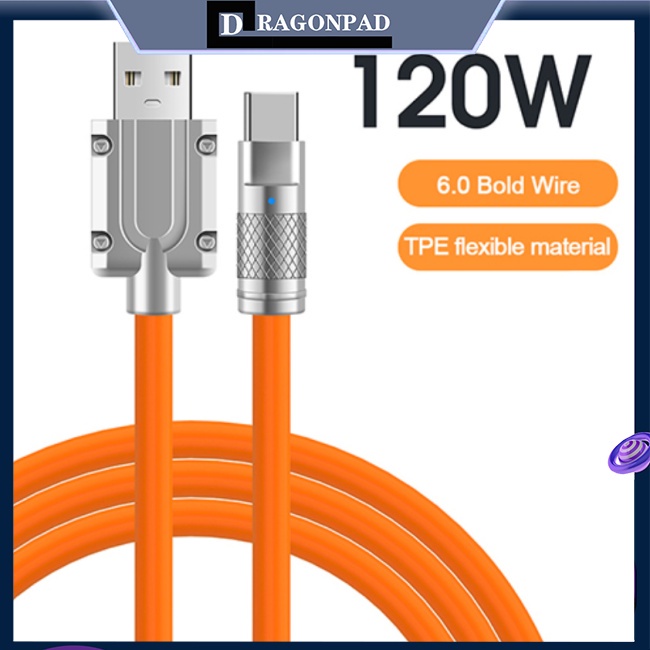 Dây Cáp Sạc Nhanh Usb Loại C 120w 6a Có Đèn Led Báo Hiệu Cho Xiaomi Huawei