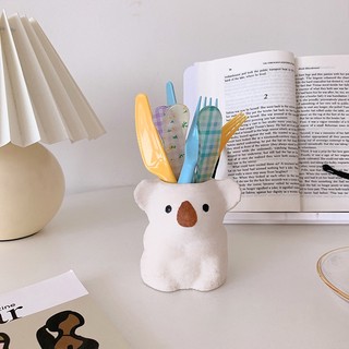 Hoạt Hình Koala Bút Sáng Tạo Bình Hoa Nhựa Đa Năng Bàn Chải Trang Điểm Lưu Trữ