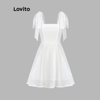 Đầm dáng chữ A LOVITO màu trơn buộc dây có thể điều chỉnh phong cách boho thời trang dành cho nữ L54ED093 (trắng)