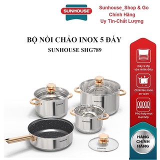 Bộ nồi kèm chảo inox 5 đáy Sunhouse SHG789_Hàng chính hãng