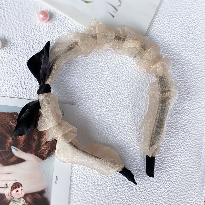 Bờm Tóc/Băng đô Cài Tóc Rửa Mặt Tai Mèo Bằng Satin Đen Đa Năng Thời Trang Hàn Quốc Cho Nữ HAPPY