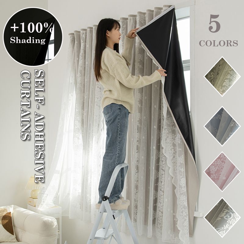 Rèm cửa sổ tự dính 2 lớp Rèm phòng ngủ Rèm che phủ 100% Rèm dán móc và vòng cài đặt rèm Langsir Pint