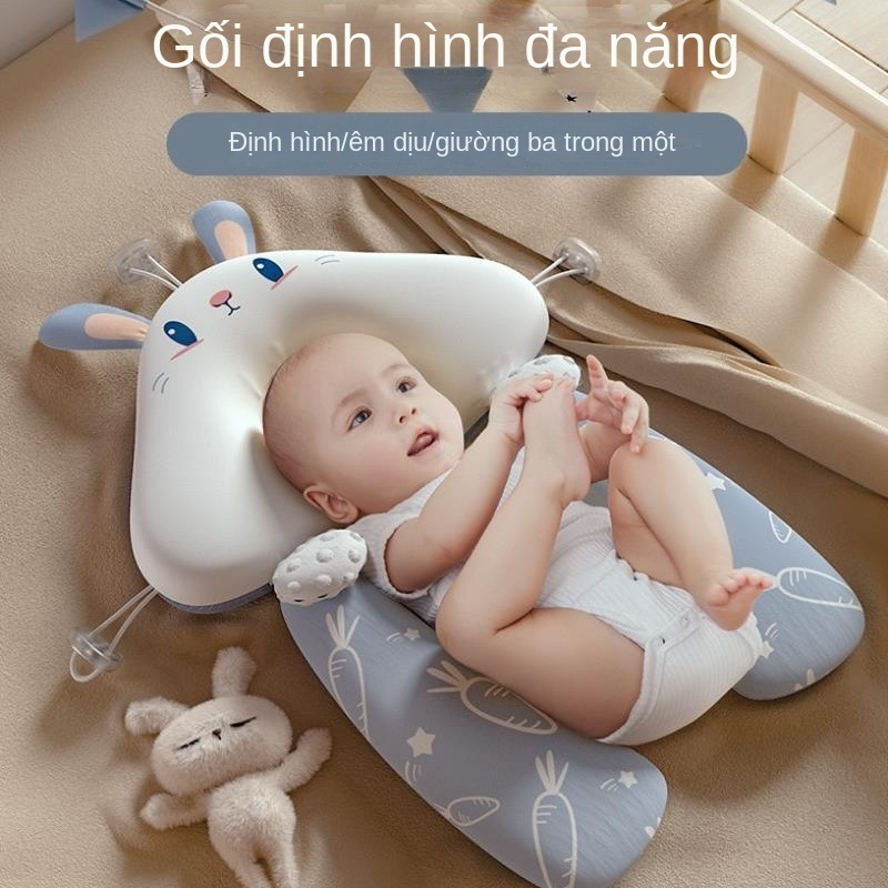 Gối chữ U cho bé sơ sinh chống giật mình , Gối chống bẹp đầu có dây rút điều chỉnh 3 đầu giúp bé ngủ ngon