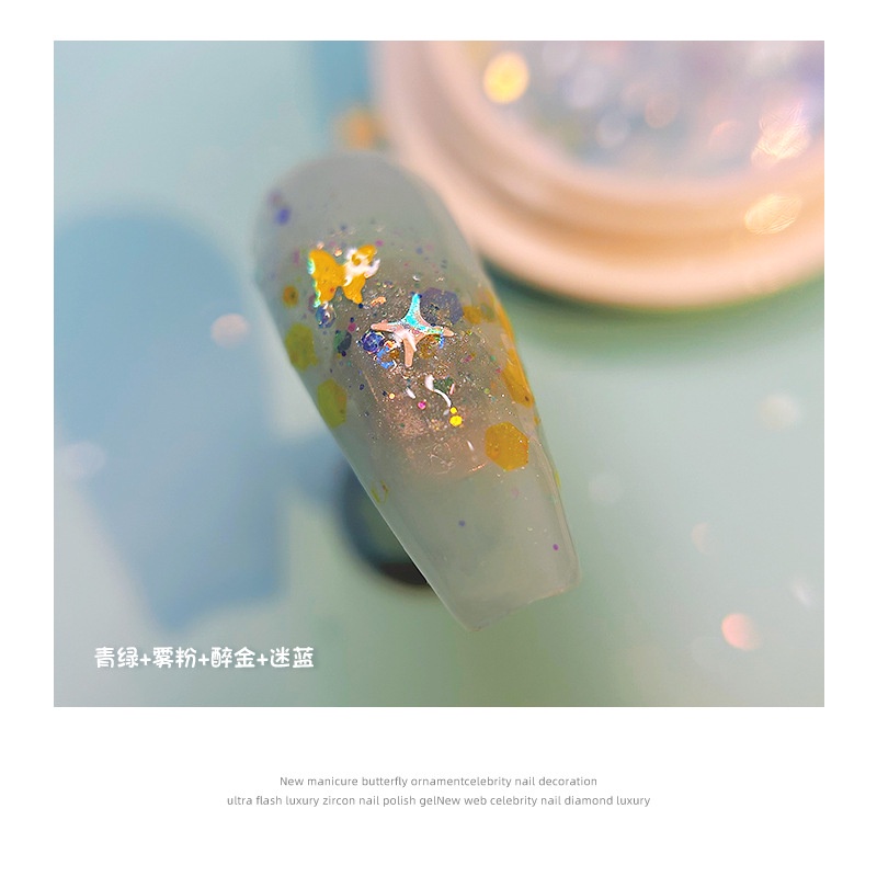 Sequin Trang Trí Móng Tay Hình Bướm Hồng Lấp Lánh Siêu Mỏng