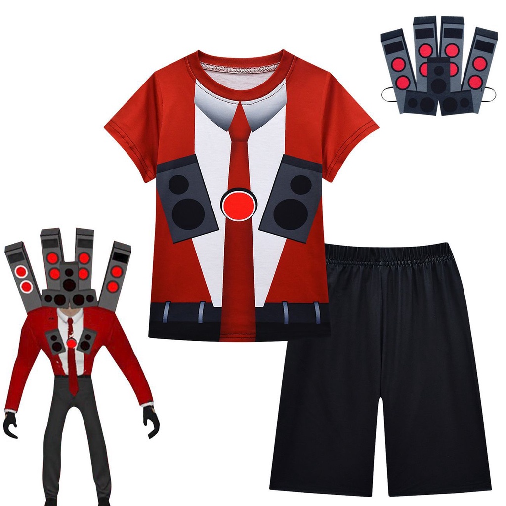 Skibidi set Đồ 2 Món Áo Thun Tay Ngắn + Quần Dài Hóa Trang Nhân Vật game Loaman tv Kinh Dị Cho Bé