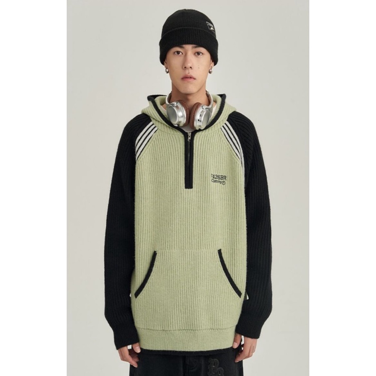 Áo Hoodie raglan Dáng Rộng Phối Màu Tương Phản Phong Cách Đường Phố Mùa Thu Đông Cho Cặp Đôi