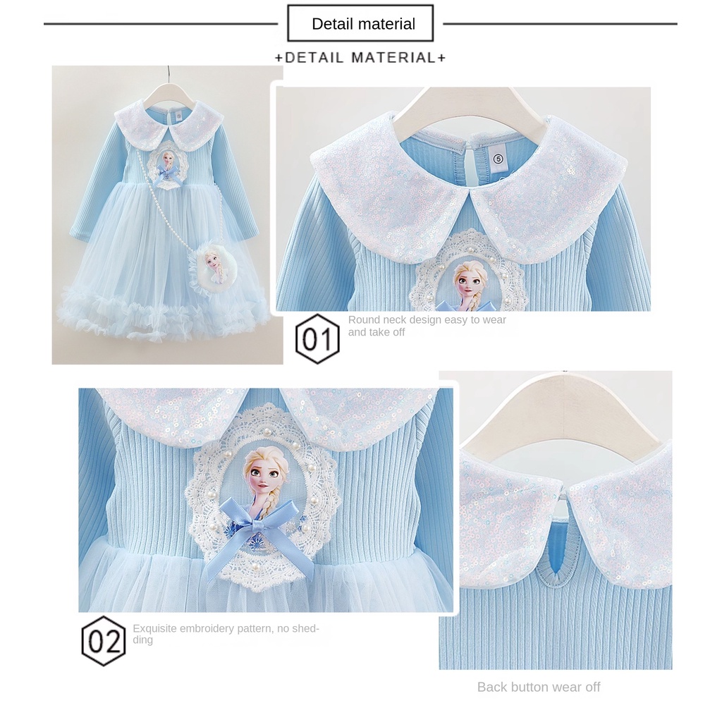 Đầm Công Chúa elsa Tay Dài Chất Liệu cotton Thời Trang Thu Đông Cho Bé Gái 2-7 Tuổi