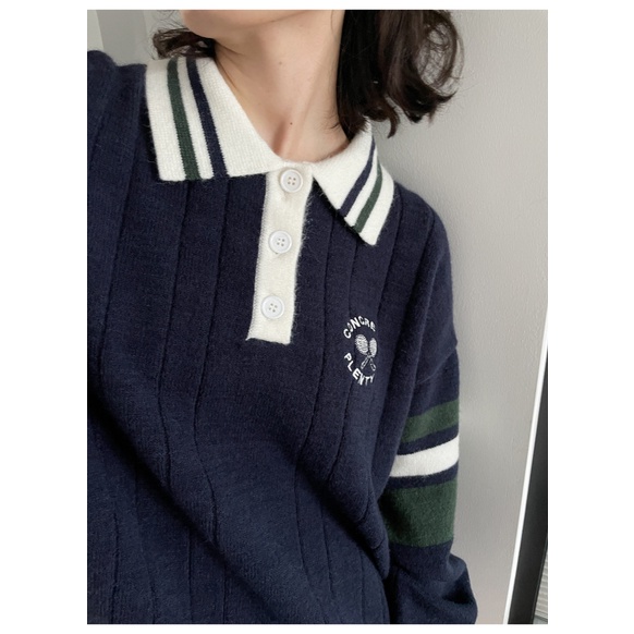 Zwqfp Áo Len Rộng Cổ polo Phong Cách preppy