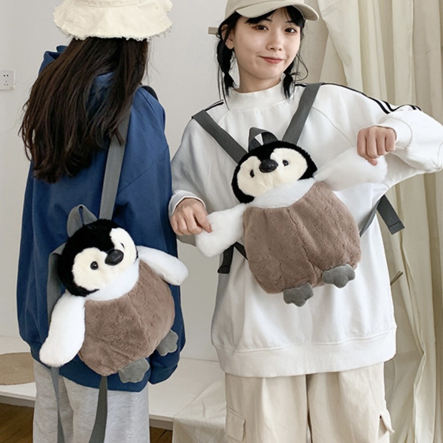 Balo Gấu Nhồi Bông Hình Chim Cánh Cụt Đáng Yêu Cực Thu Hút