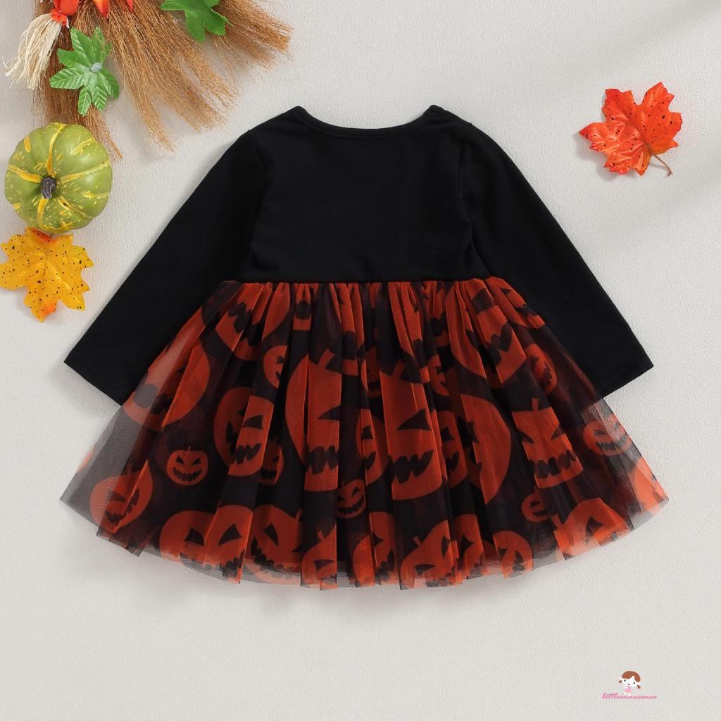 Đầm Xòe Tay Dài Cổ Tròn Hóa Trang halloween Cho Bé Gái