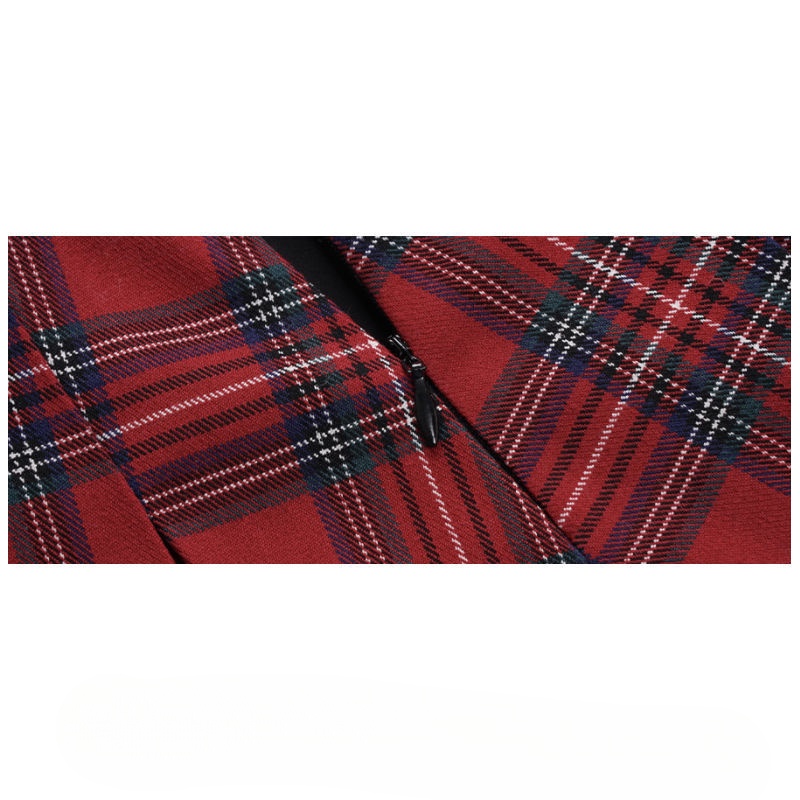 Yimo Chân Váy Ngắn Lưng Cao Xếp Ly Sọc Ca Rô Phong Cách retro Dành Cho Nữ