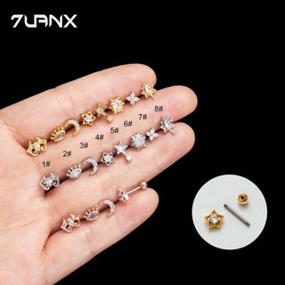 7uanX 1 Bông Tai Hình Ngôi Sao / Bông Hoa Bằng Thép Không Gỉ 20gauge helix pinna Đính Đá zircon