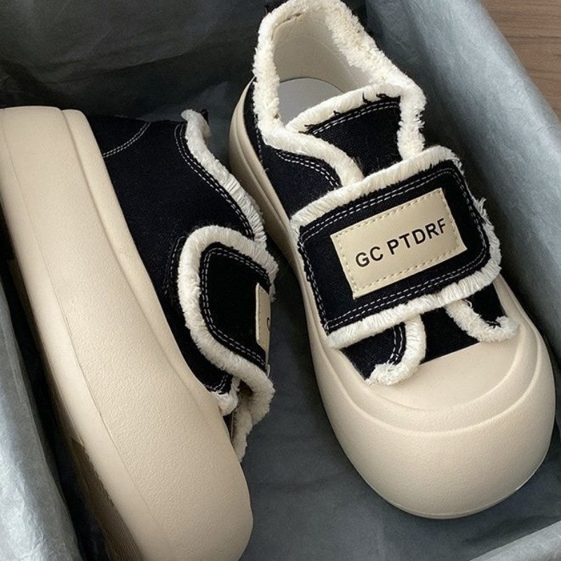 Giày Vải canvas Đế Dày Thoáng Khí Mũi Tròn Quai Dán Thời Trang Mùa Hè 2023 Dễ Thương