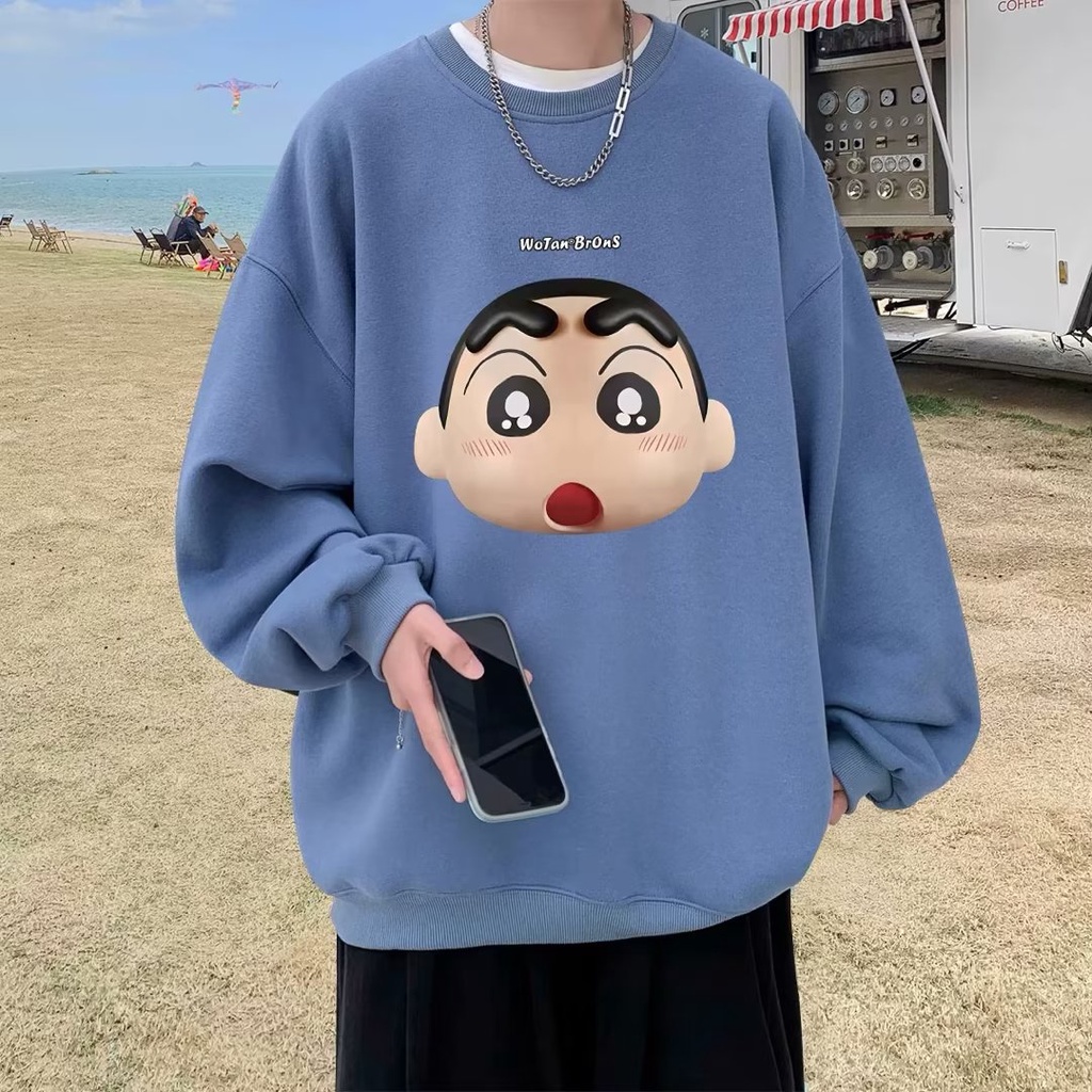 Áo sweater nam bigsize M-8XLÁo Sweater cotton Nhung Dày Tay Dài Cổ Tròn In Hoạt Hình Cậu Bé Bút Chì xiaoxin Nhật Bản Thời Trang Mùa Thu Cho Nam