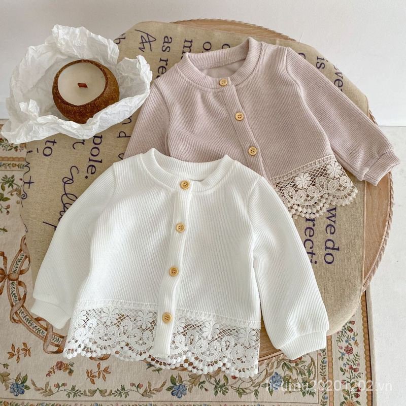 Áo Khoác cardigan Dệt Kim Tay Dài Phối Ren Phong Cách Hàn Quốc Thời Trang Xuân Thu Cho Nữ