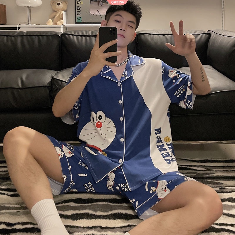 Doraemon Bộ Đồ Ngủ 100% cotton Tay Ngắn In Hình Doremon Phong Cách Nhật Bản Thời Trang Mùa Hè Cho Nam Và Nữ