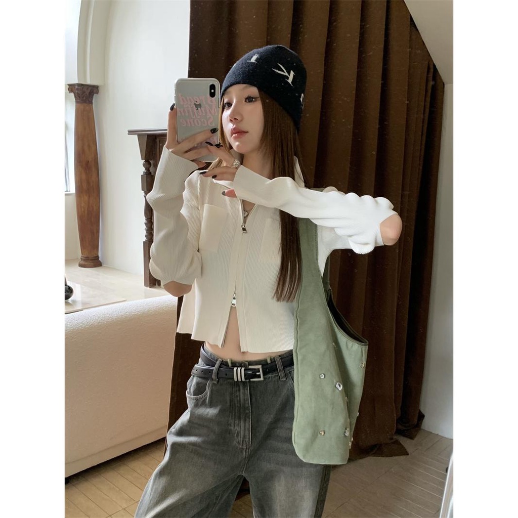 Áo Khoác Len cardigan Tay Dài Cổ Lọ Có Dây Kéo Thời Trang Mùa Thu 3n