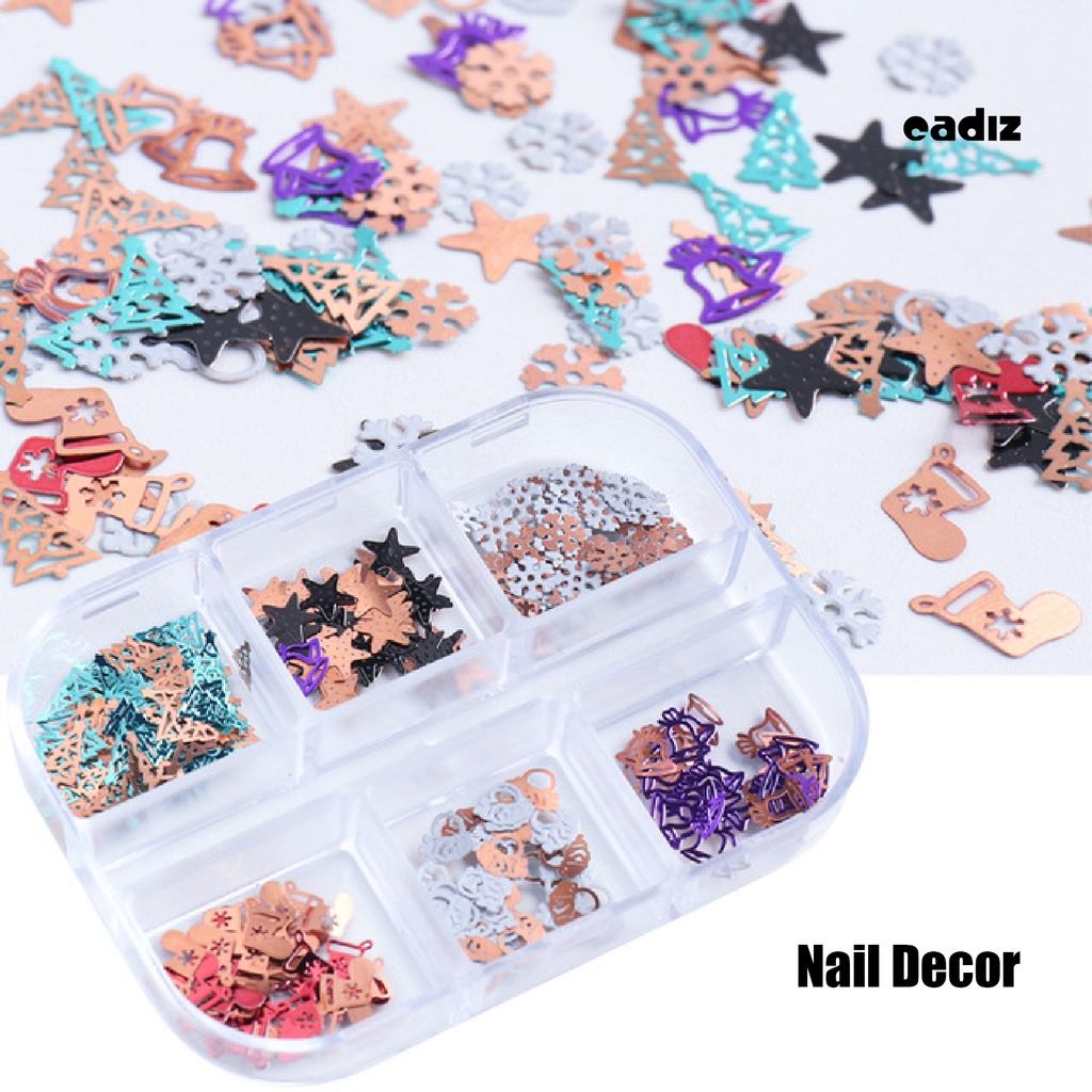 1 Hộp 6 Ngăn Đựng Phụ Kiện Trang Trí Móng Tay diy Phong Cách Giáng Sinh