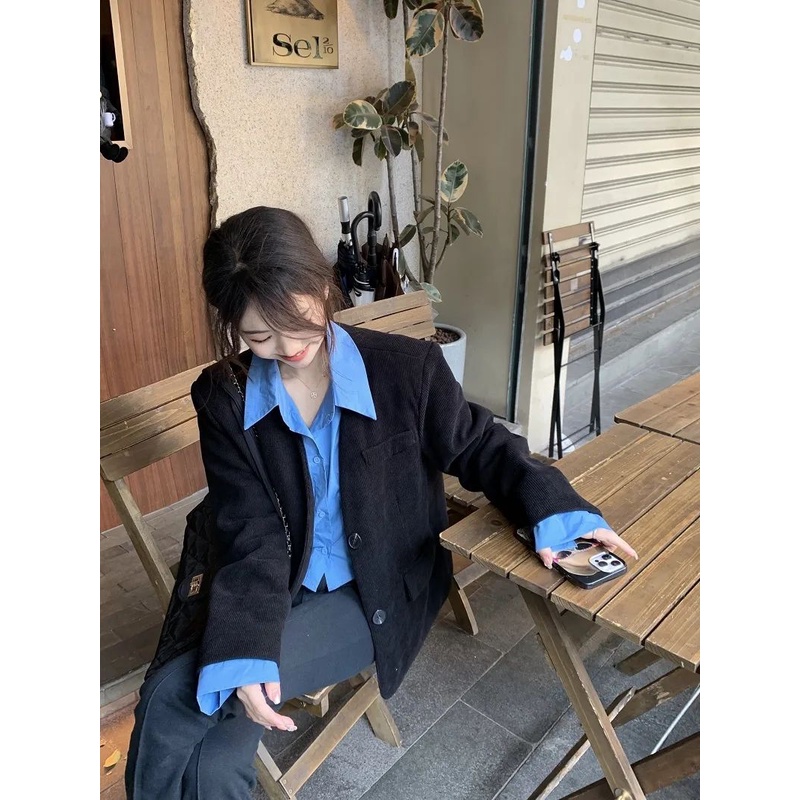 Áo Khoác Dài Tay Giả Hai Lớp Phong Cách Hàn Quốc Thời Trang Mùa Xuân Dành Cho Nữ Size txl9
