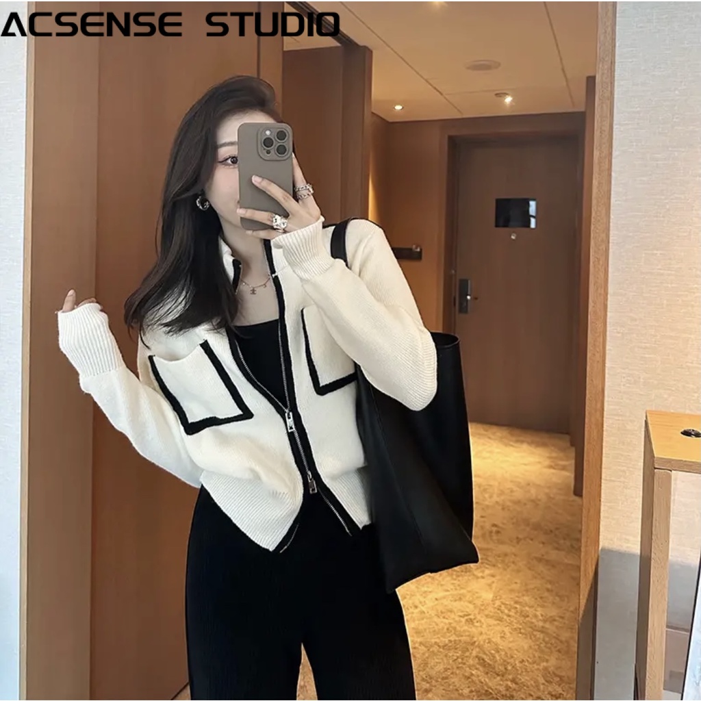 ACSENSE STUDIO Áo khoác dạ áo dạ tweed cardigan nữ Xu hướng xu hướng Đơn giản INS WMY23907R337Z230913