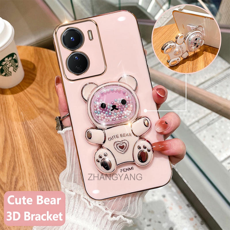 ốp lưng vivo y16 Ốp Điện Thoại tpu Dẻo Mạ Màu 3d In Hình Gấu Nhỏ Đáng Yêu Có Giá Đỡ Cho vivo y16