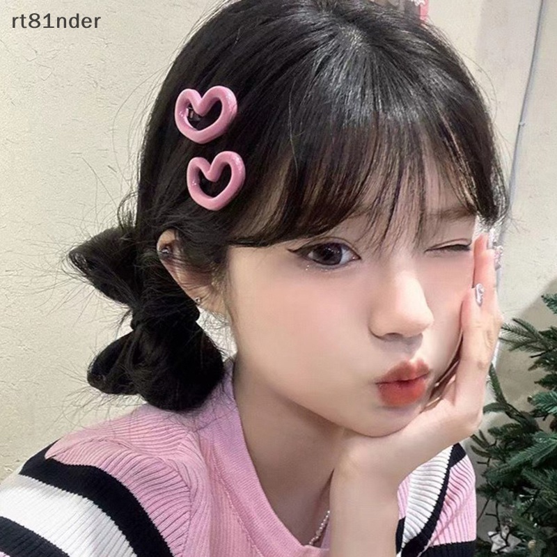 Rt Set 2 Kẹp Tóc Hình Nơ / Trái Tim Màu Trơn Ngọt Ngào Đáng Yêu Thời Trang Hàn Quốc Cho Nữ