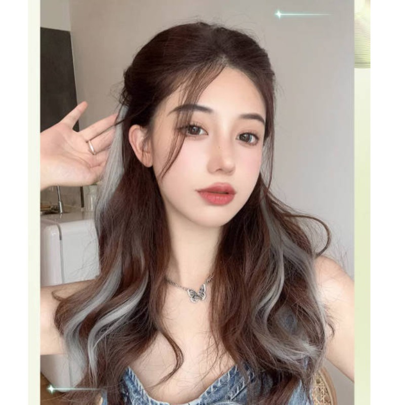 Bộ Tóc Giả Dài Xoăn Gợn Sóng Màu Xanh Lá Cá Tính Thời Trang Cho Nữ