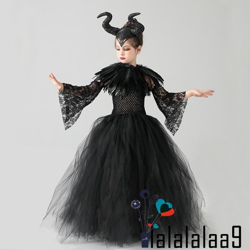 La-kid Đầm Hóa Trang Phù Thủy Sát Nách Phối Lưới Rỗng + Băng Đô + Găng Tay + Khăn Choàng Cho Bé Gái