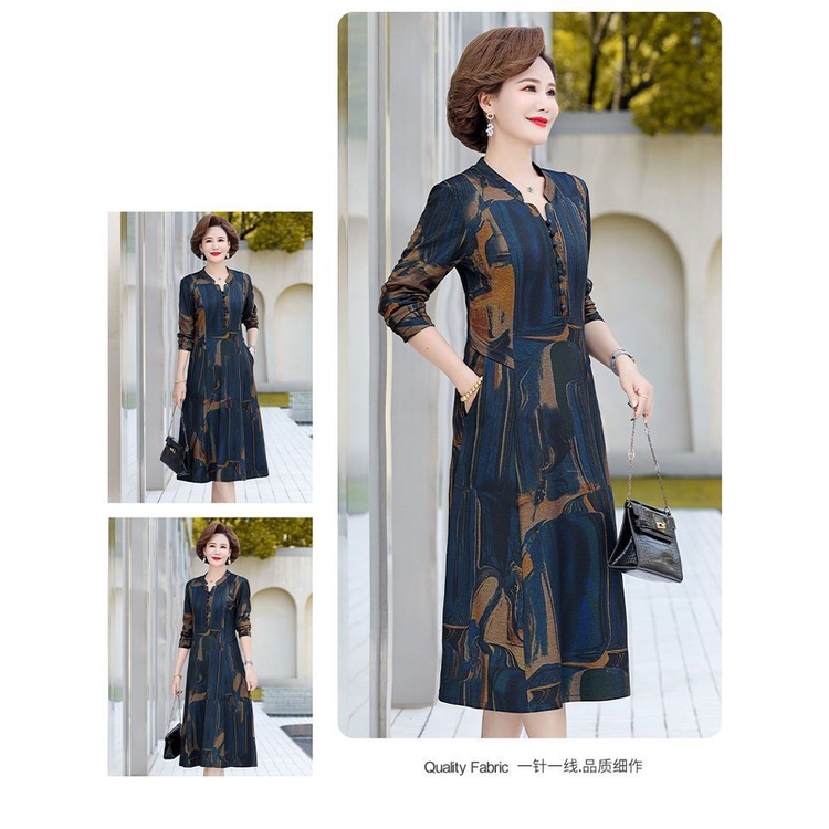 Đầm Phong Cách Phương Tây Thời Trang Xuân Thu Mới 2022 Cho Phụ Nữ Trung Niên