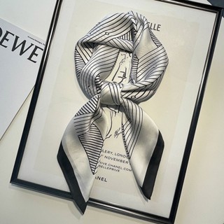 Khăn Quàng Cổ Lụa Hình Vuông Họa Tiết Kẻ Sọc Đơn Giản Dễ Phối Đồ Thời Trang Xuân Thu Cho Nữ