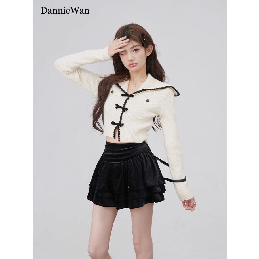 DannieWan Áo Len áo khoác cardigan Dễ thương Thể thao Fashion Cổ điển WMY239066A38Z230918