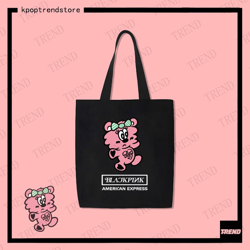 Túi Xách Vải canvas Cỡ Lớn In Họa Tiết Hoạt Hình blackpink x verdy Thời Trang Cho Nữ