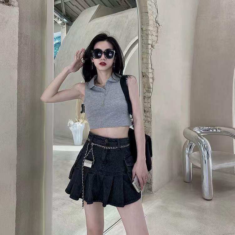 Chân Váy denim Chữ a Xếp Ly Thời Trang Dành Cho Nữ