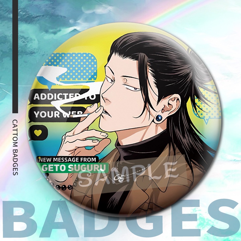 Ghim Cài Áo Hình Tròn Họa Tiết Hoạt Hình anime gojo satoru geto Sugururu Goo Supur