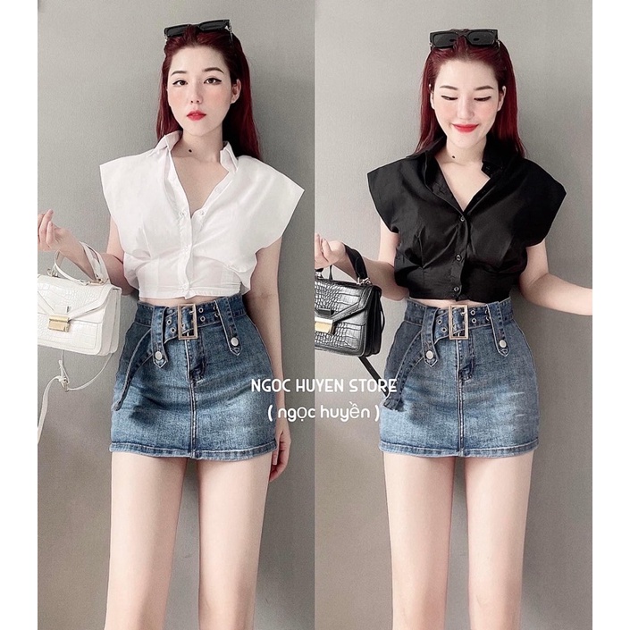 Chân váy jean co giãn kèm đai  xịn mã mới hot trend, có lót quần nhe mn alohashop91